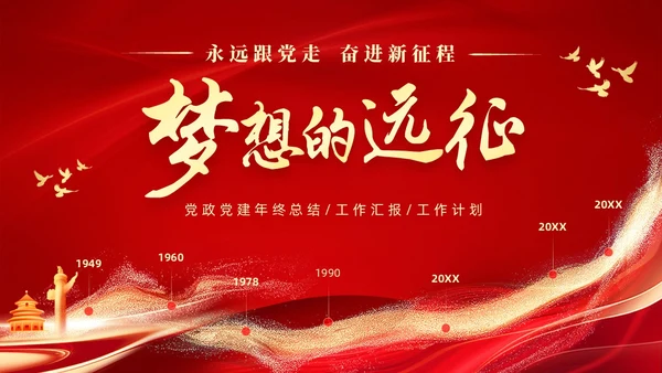 红色大气党建年终总结工作汇报工作计划PPT工作总结年终总结