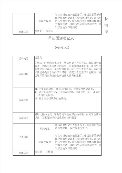 历史社团活动记录