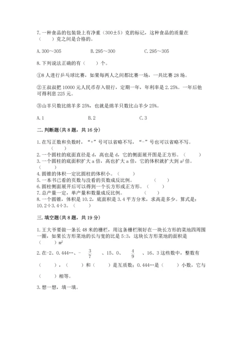 人教版六年级下册数学期末测试卷精品【易错题】.docx