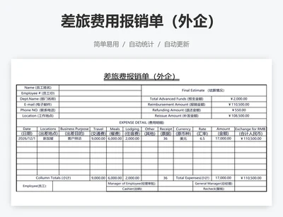 差旅费用报销单（外企）