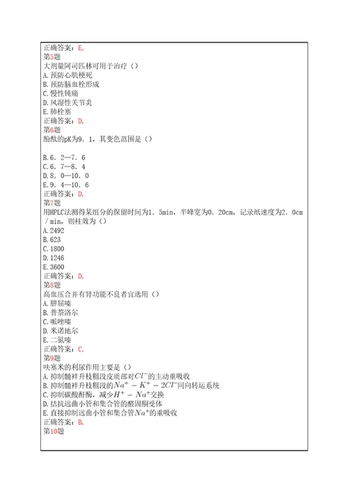 执业药师考试药学专业知识提分卷