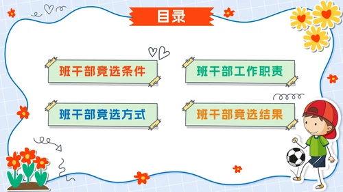 蓝色卡通贴纸小学班委会竞选带内容PPT模板