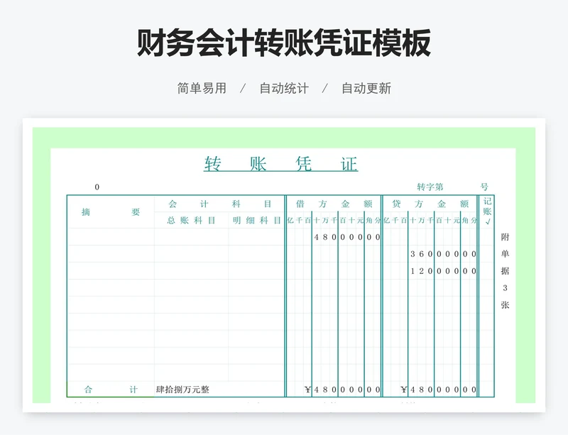 财务会计转账凭证模板