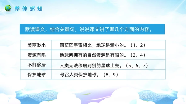 蓝色插画小学语文六年级教案PPT课件只有一个地球PPT模板小学语文六年级上册课件
