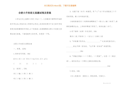 合肥小升初语文真题试卷及答案.docx