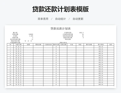 贷款还款计划表模版