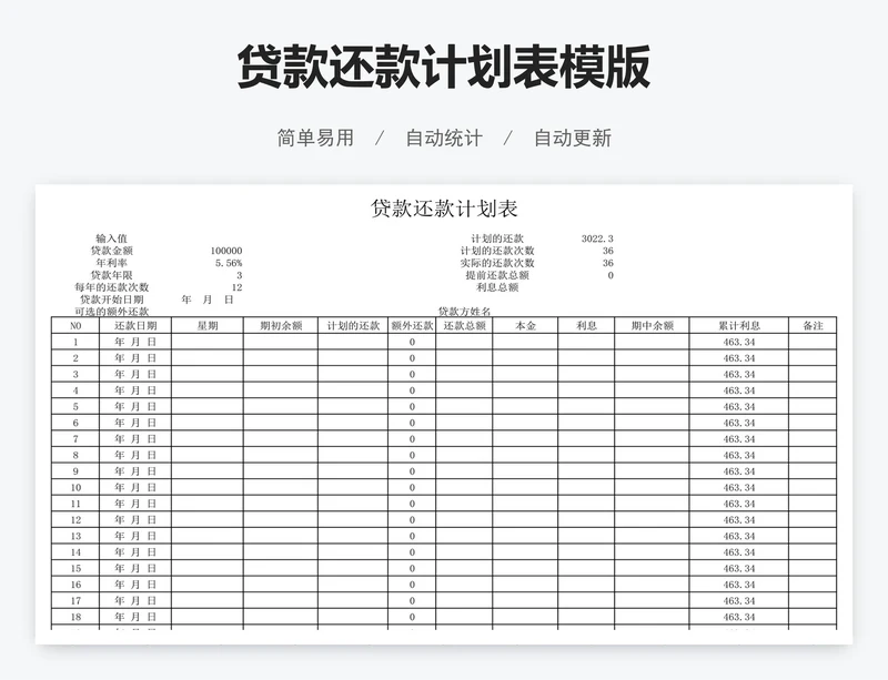 贷款还款计划表模版