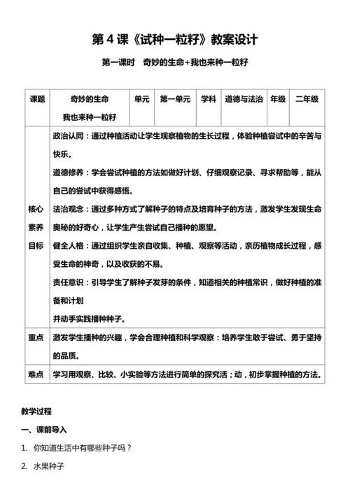 （核心素养目标）4.1 试种一粒籽  第一课时  教案设计