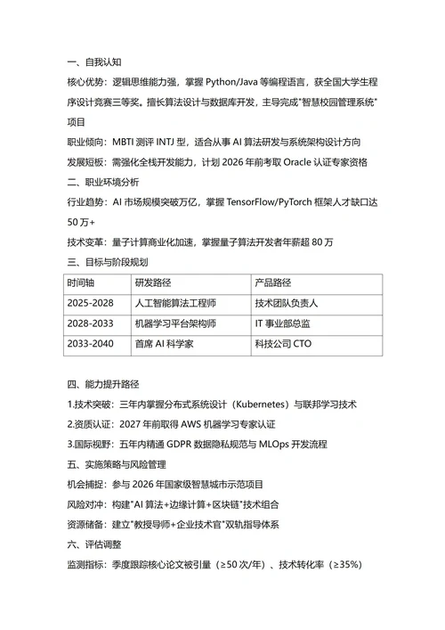 大学生职业生涯规划书(计算机专业)