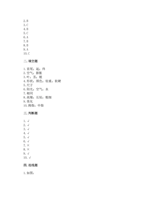 教科版科学一年级上册期末测试卷附答案【精练】.docx