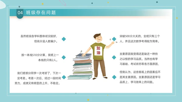 蓝色简约创意书本形状成绩分析班会教学课件动态PPT