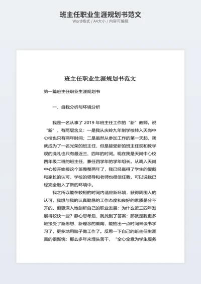 班主任职业生涯规划书范文