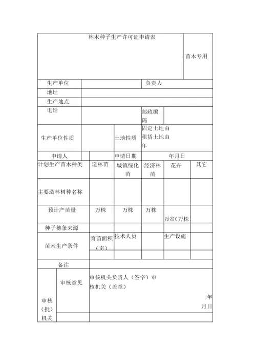 林木种子生产许可证申请表