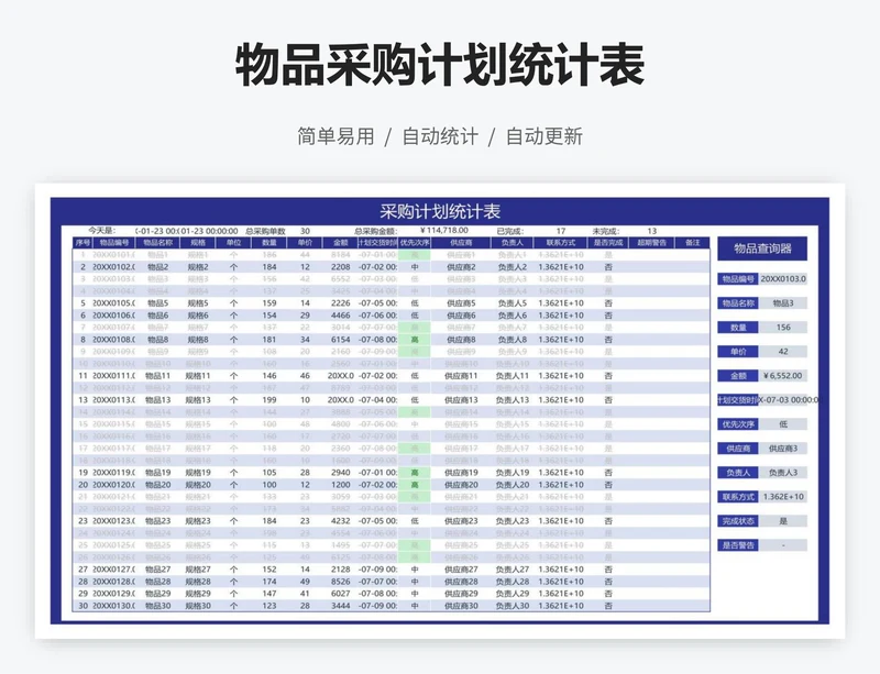 物品采购计划统计表