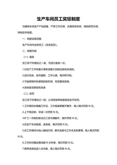 生产车间员工奖惩制度word模板