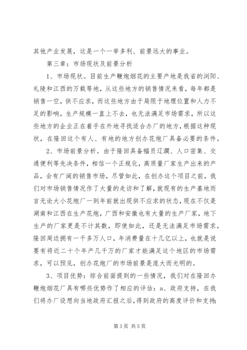 关于成立隆回鞭炮烟花厂的立项申请.docx