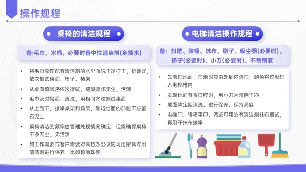 蓝紫色简约插画保洁实操培训PPT模板