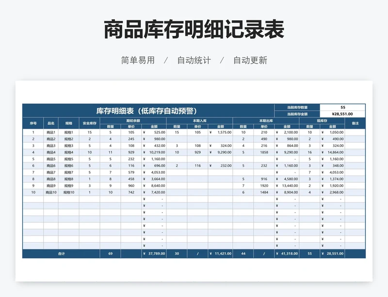商品库存明细记录表