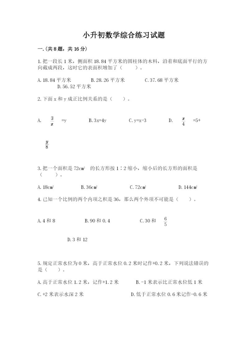 小升初数学综合练习试题（完整版）.docx
