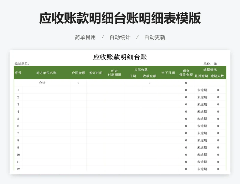应收账款明细台账明细表模版