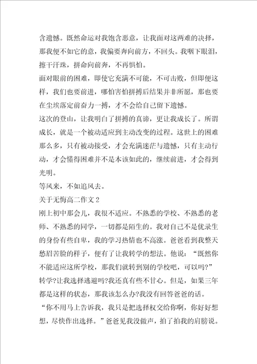 关于无悔高二作文5篇