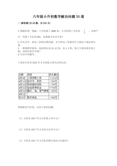 六年级小升初数学解决问题50道及一套答案.docx