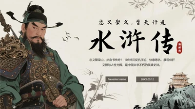 手绘传统中国风经典名著水浒传主题PPT模板