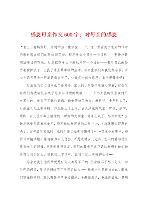 感恩母亲作文600字对母亲的感恩