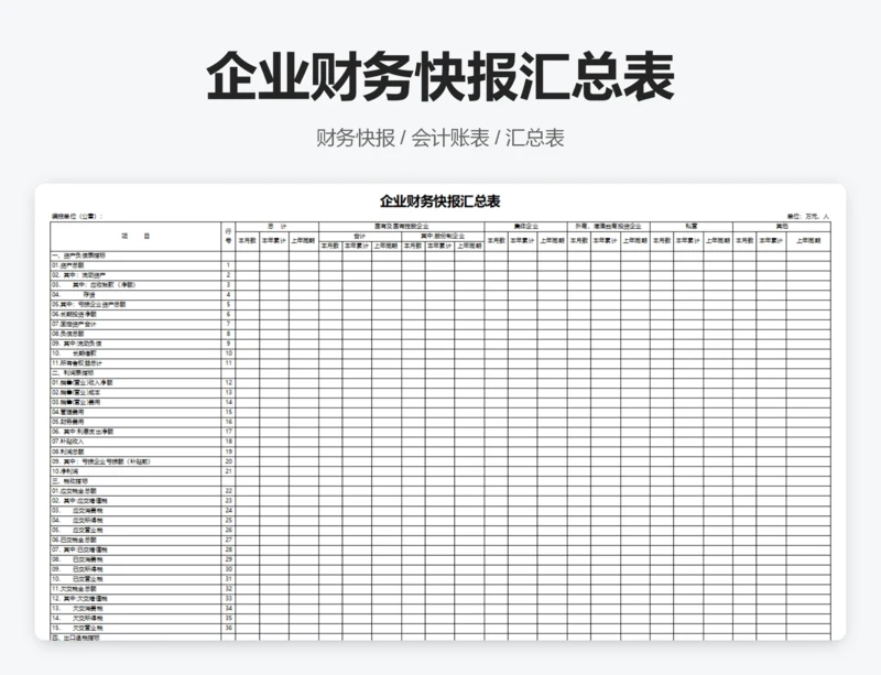 企业财务快报汇总表