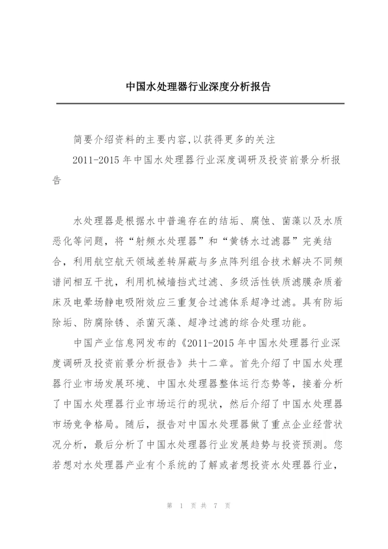 中国水处理器行业深度分析报告.docx