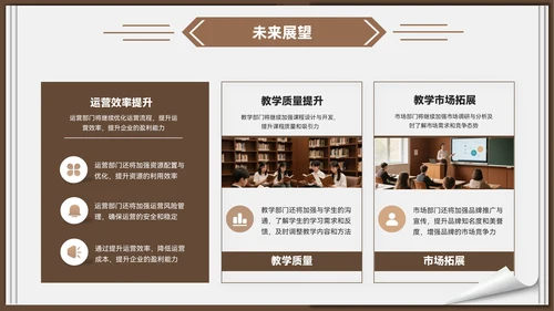 棕色质感风教育企业部门汇报会议PPT模板