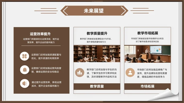 棕色质感风教育企业部门汇报会议PPT模板
