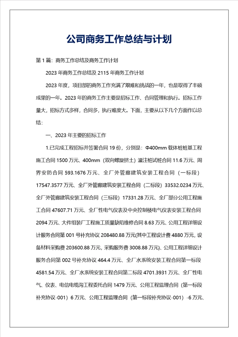 公司商务工作总结与计划