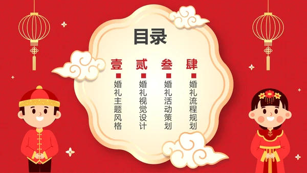 红色中国风中式婚礼策划案PPT模板