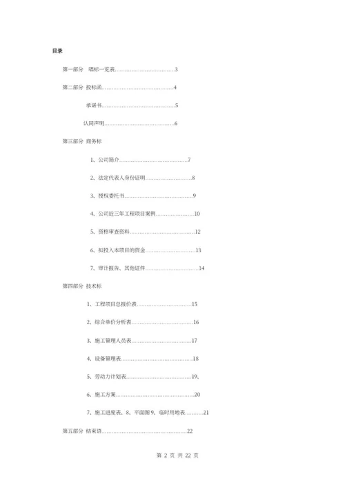 施工项目竞投标文件word模板