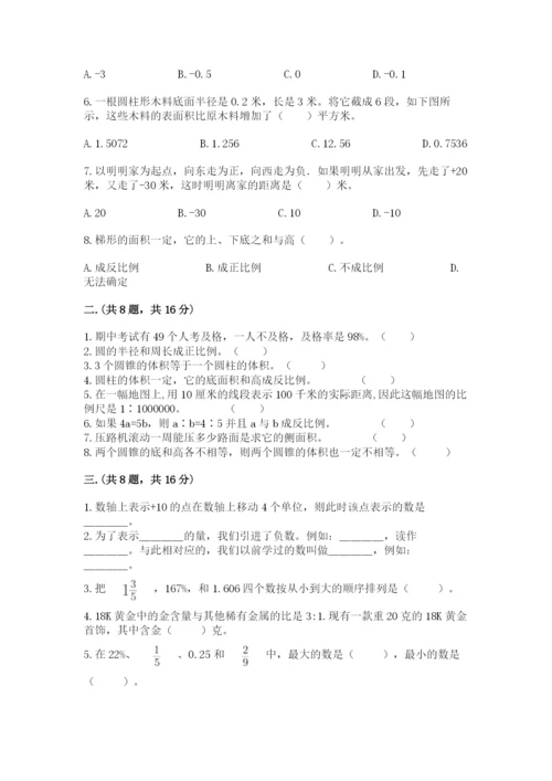 小学六年级下册数学摸底考试题含完整答案（易错题）.docx
