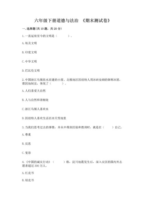 六年级下册道德与法治 《期末测试卷》（有一套）word版.docx