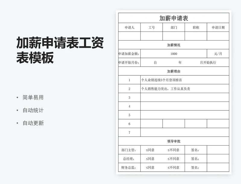 加薪申请表工资表模板