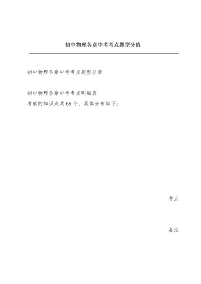 初中物理各章中考考点题型分值.docx