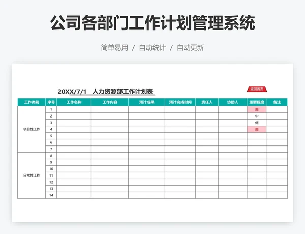 公司各部门工作计划管理系统