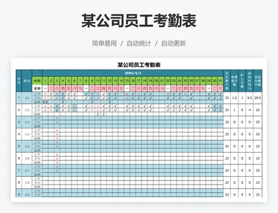 某公司员工考勤表