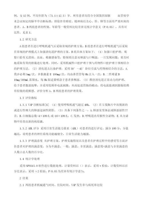 消化道护理在脑卒中呼吸机相关性肺炎患者中的应用效果1.docx