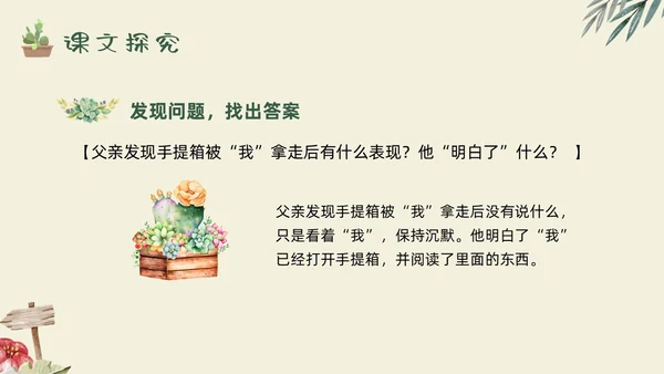 绿色手绘父亲的手提箱高二语文下册PPT模板宣传PPT说课