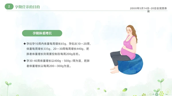 绿色清新淡雅孕期营养知识科普课件PPT全民营养周