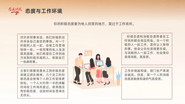 黄色励志插画风格态度决定一切心态培训课件PPT情绪管理