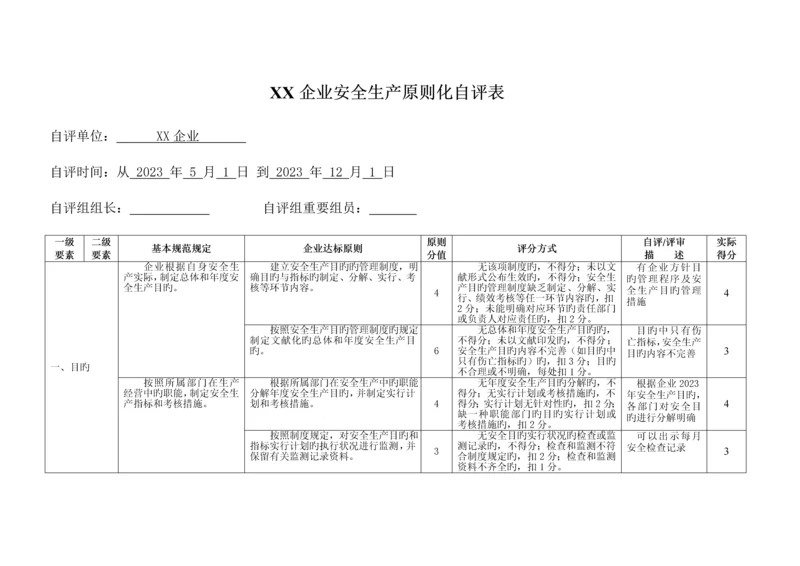 公司安全生产标准化自评表.docx