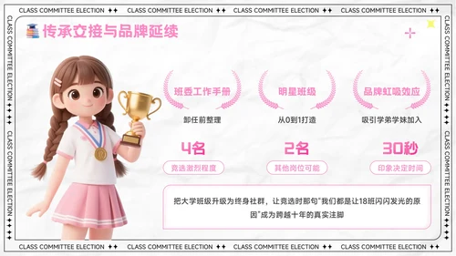 粉色卡通风大学生班委竞选演讲PPT模板