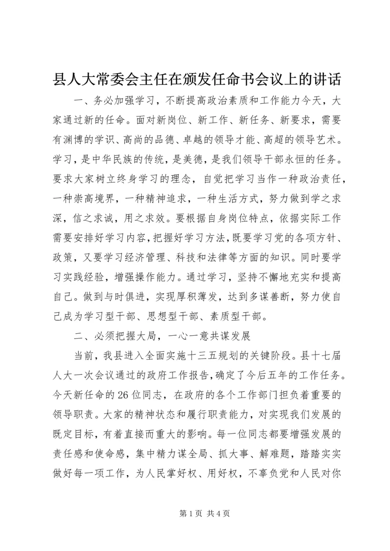 县人大常委会主任在颁发任命书会议上的讲话.docx