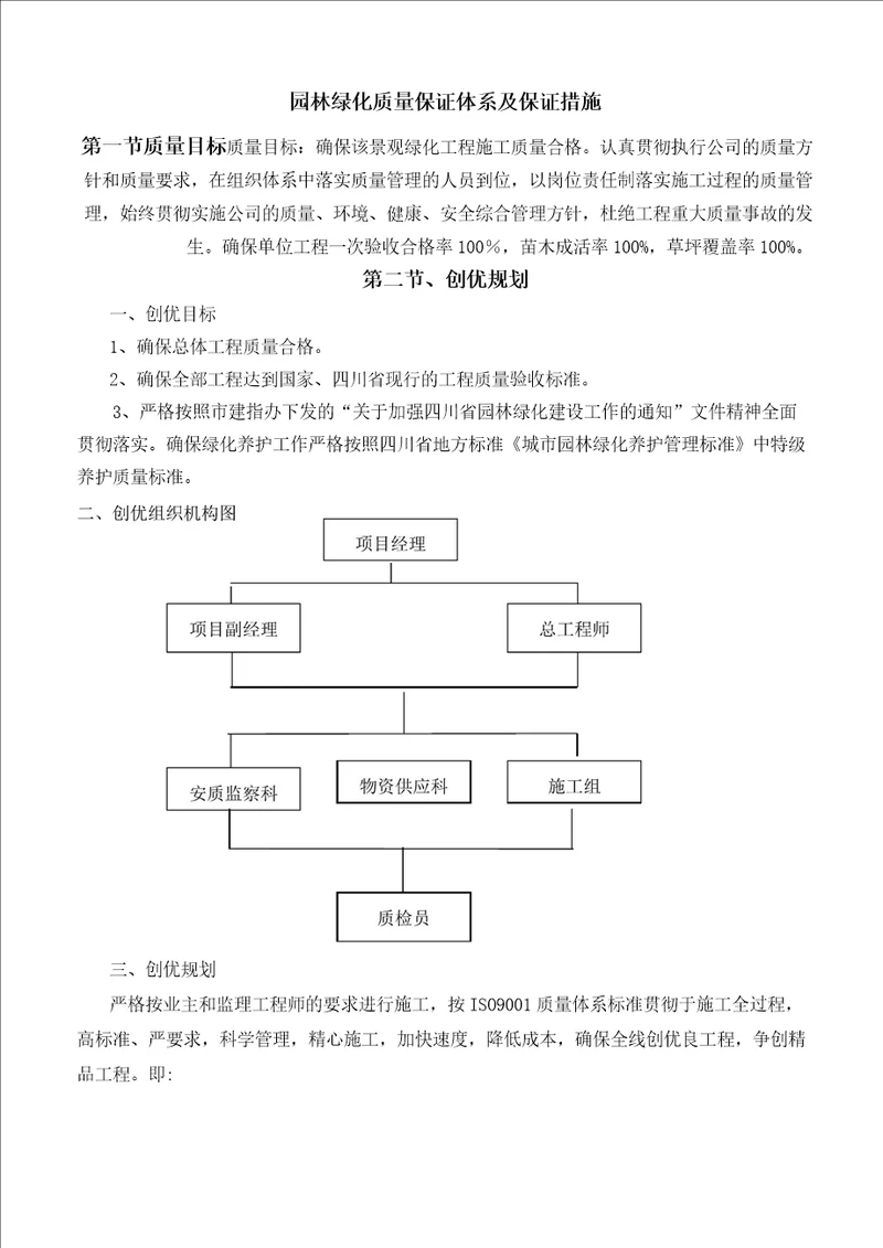 园林绿化质量保证体系及保证措施