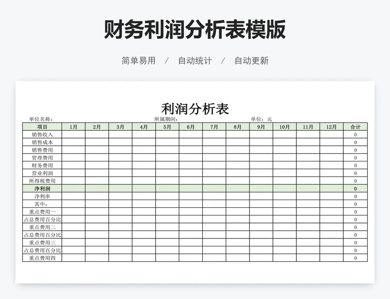 财务利润分析表模版
